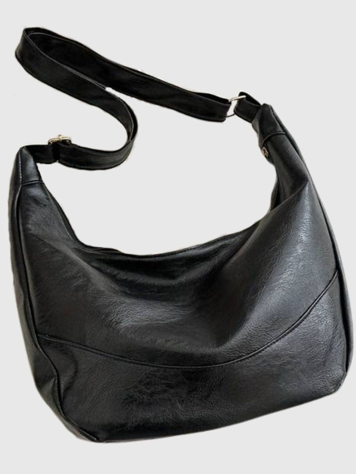 Sac bandoulière noir élégant en cuir végétal soleil