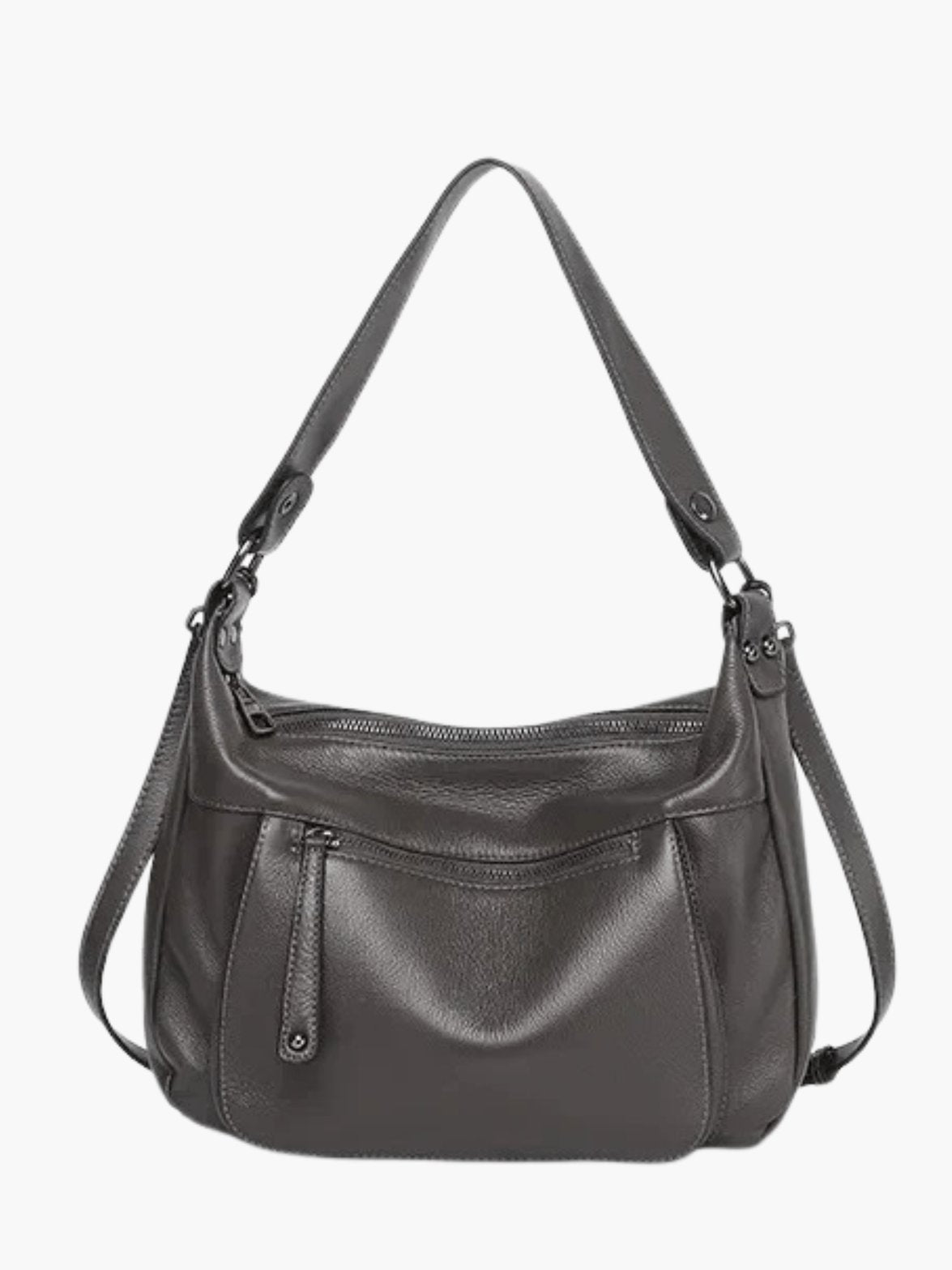 Sac en cuir gris vue arrière vent