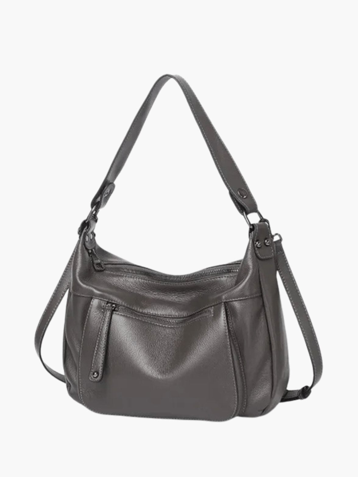 Sac en cuir gris élégant vue avant soleil