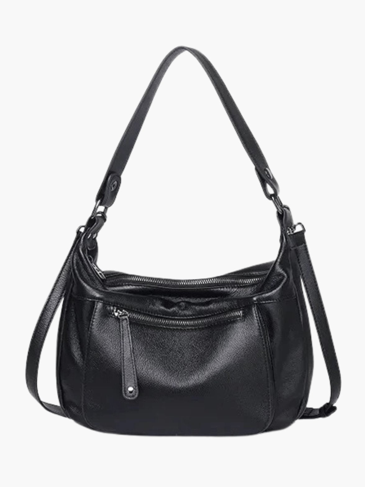 Sac en cuir gris vue bandoulière arc