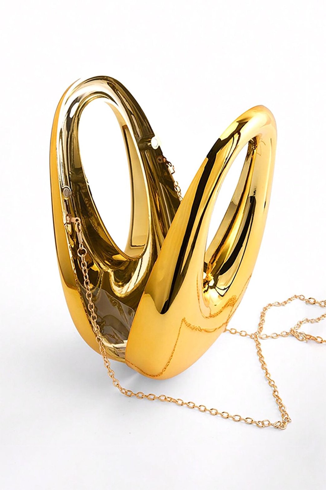 Sac bandoulière métallique doré vue détaillée radieux