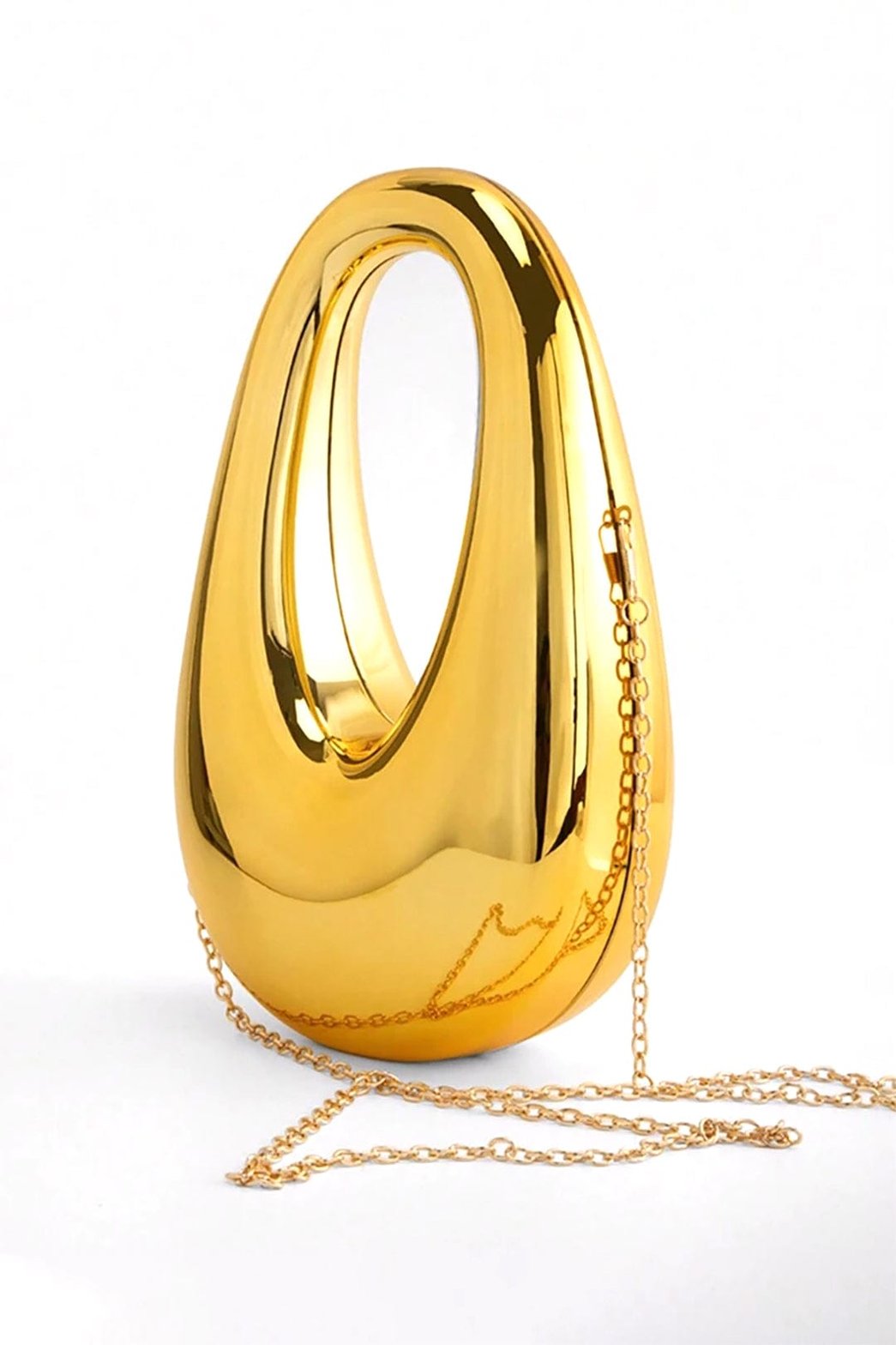 Sac bandoulière métallique doré vue côté éclatant