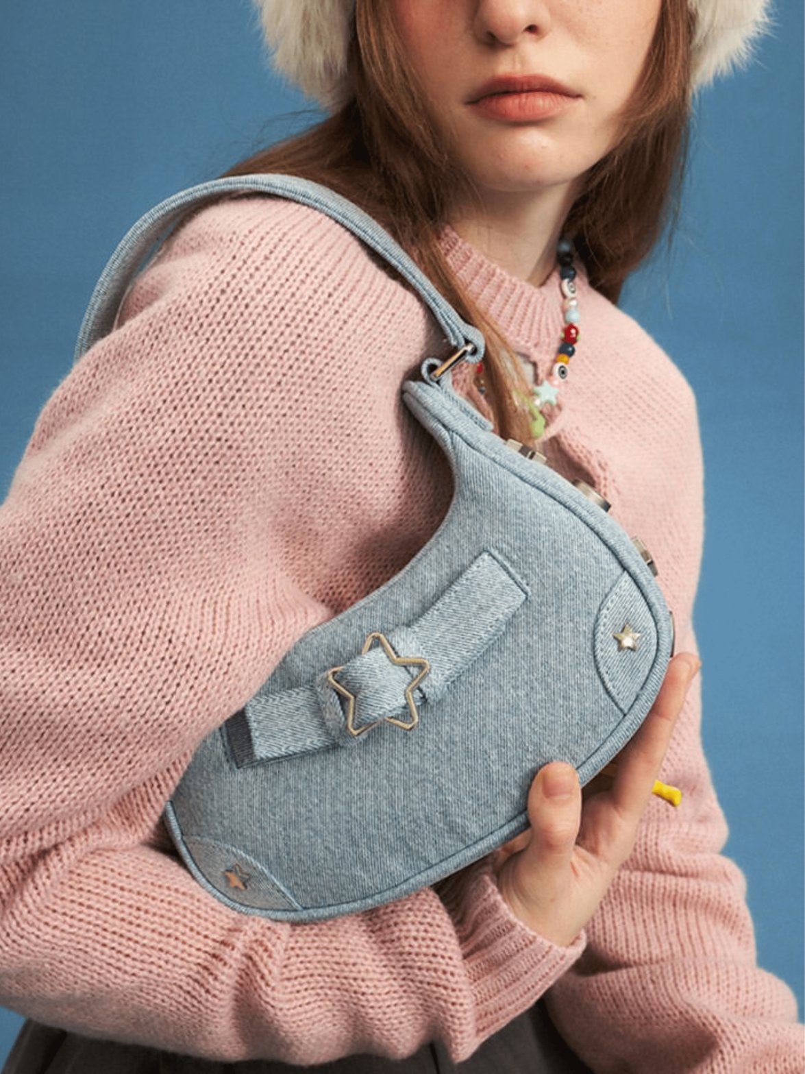 Sac bandoulière rétro végan blanc vue côté étoile