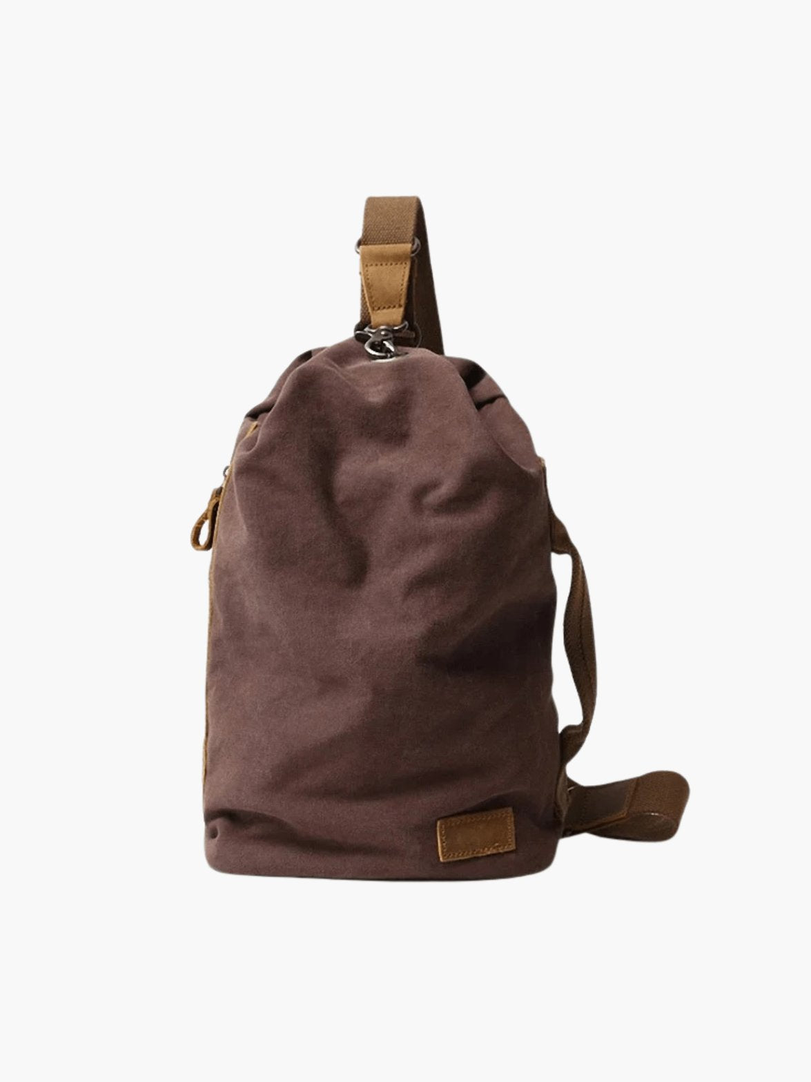 Sac bandoulière vintage en toile grise vue bandoulière océan