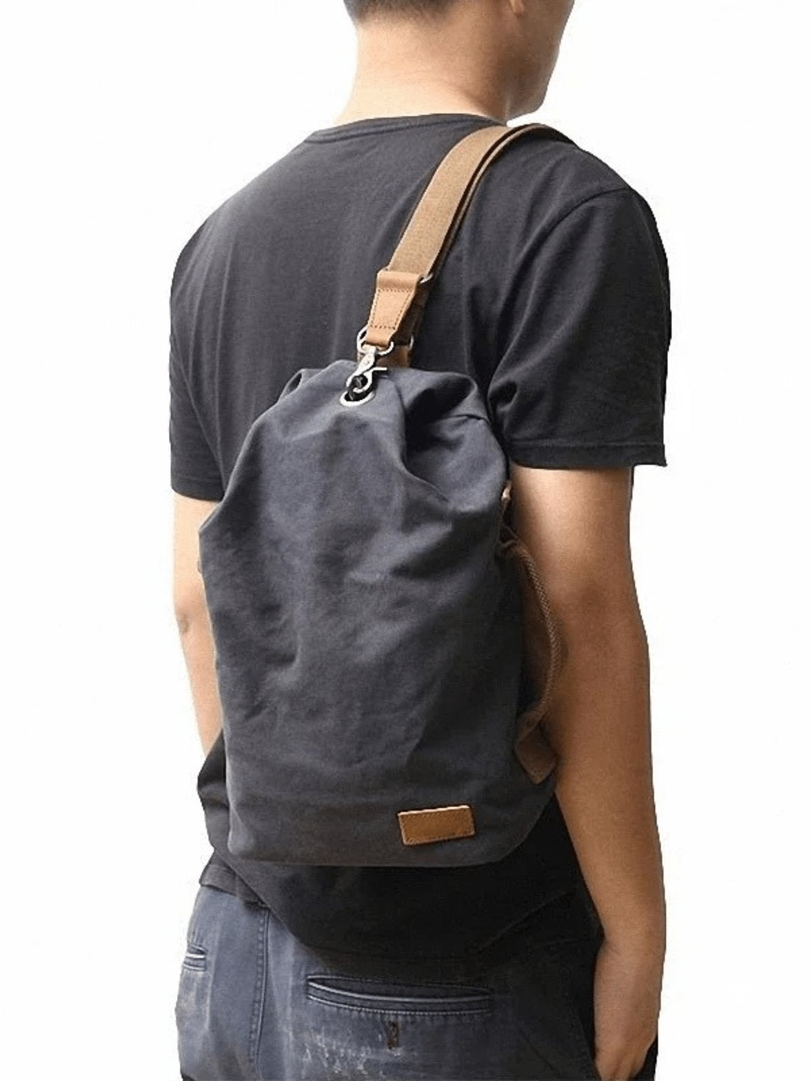 Sac bandoulière vintage en toile grise vue détaillée étoile