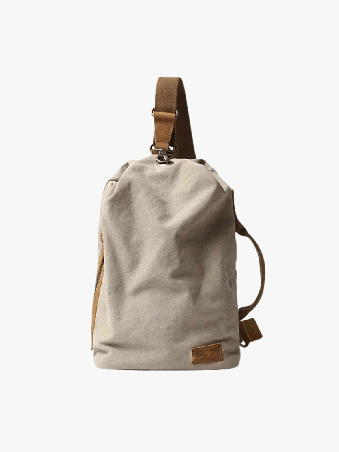 Sac bandoulière vintage en toile grise vue fermeture prisme