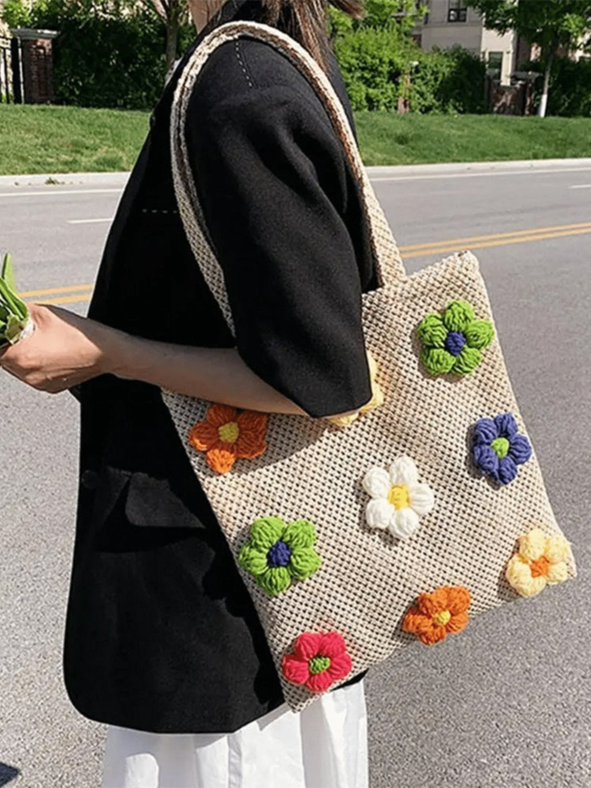 Sac à main fleuri en crochet étoile