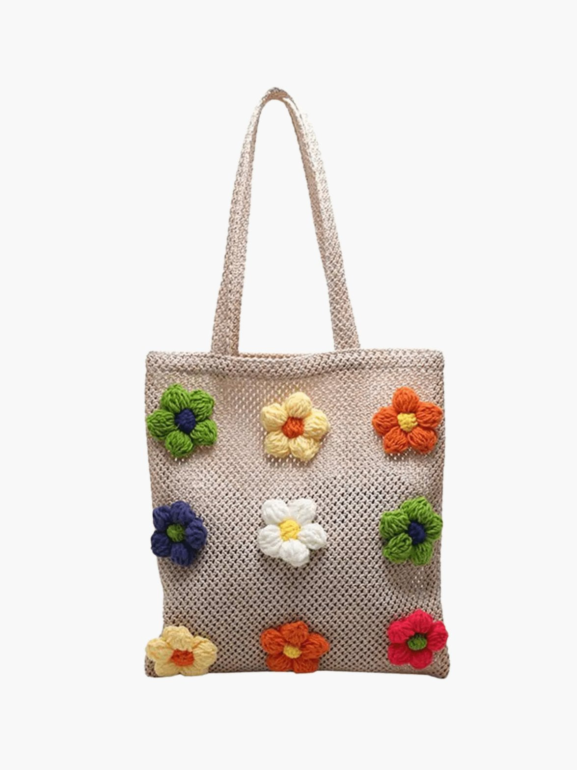 Sac bohème en crochet avec fleurs colorées soleil