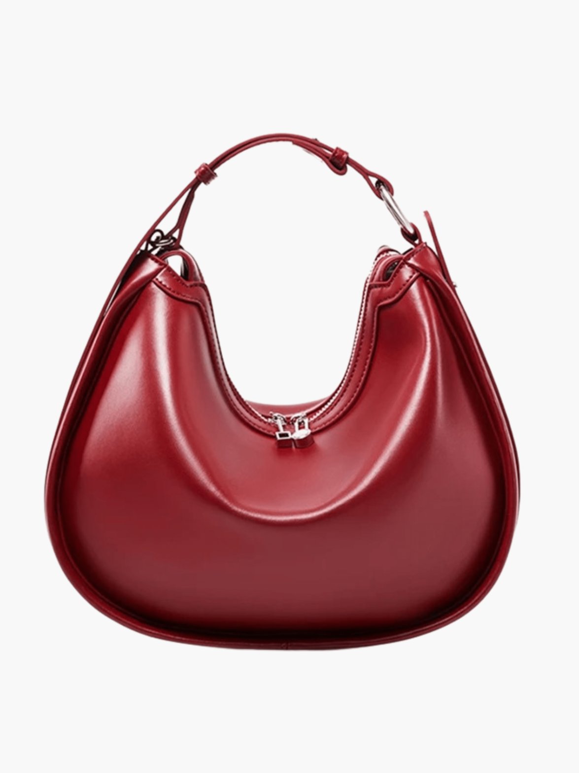 Sac croissant en cuir bordeaux vue face étoile