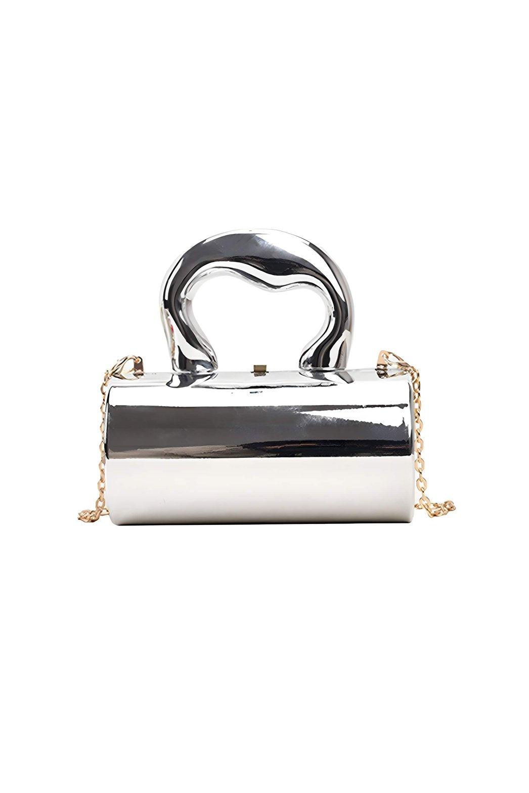 Sac cylindrique doré effet miroir perle