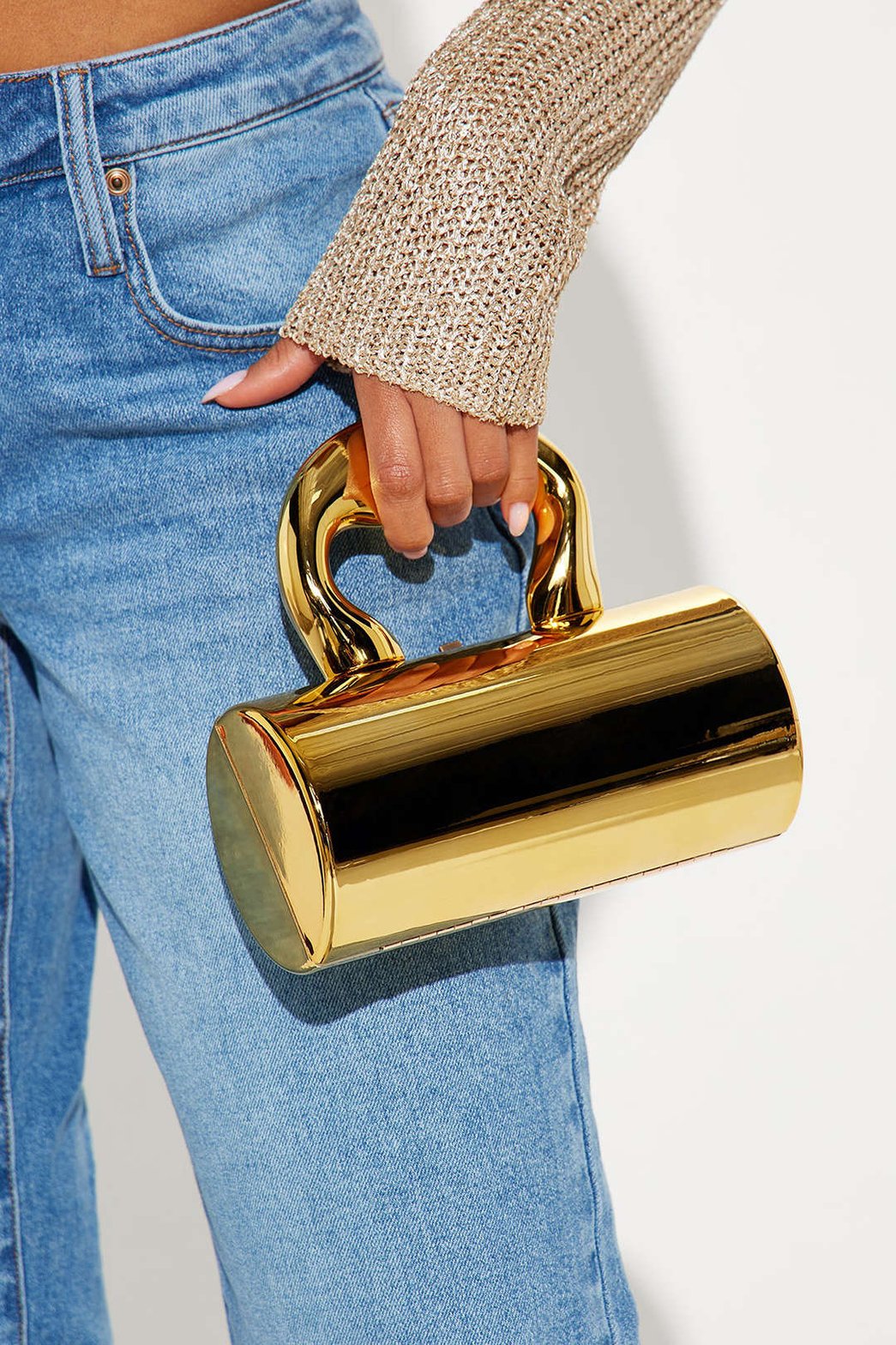 Sac cylindrique doré métallisé élégant soleil