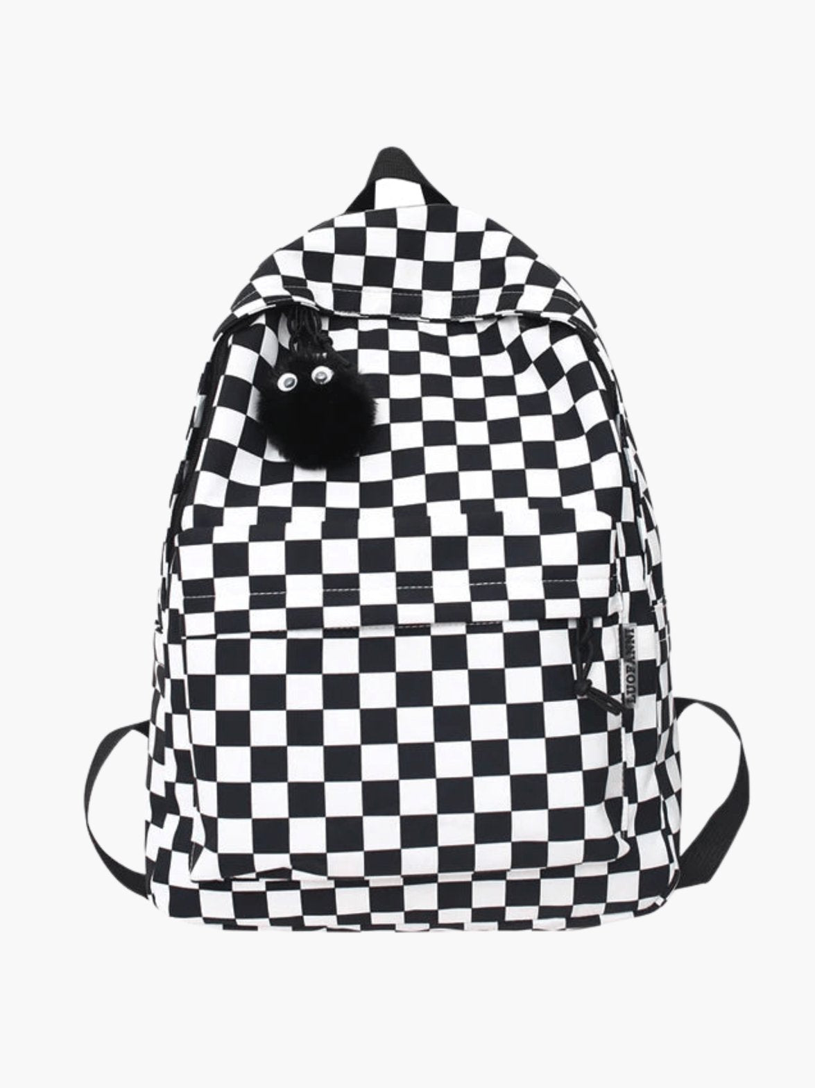 Sac à dos damier noir et blanc vue de face soleil