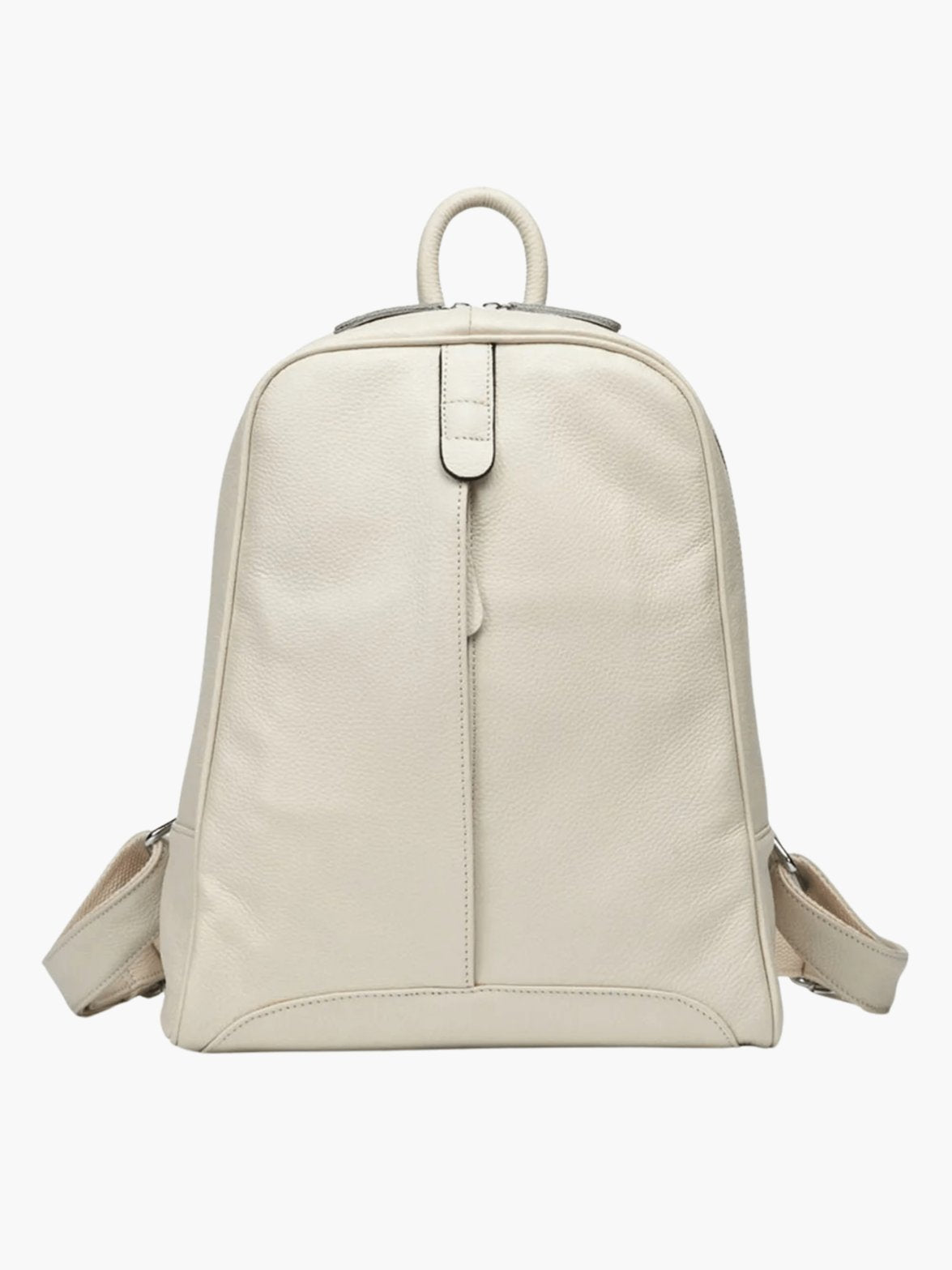 Sac à dos en cuir gris vue trois-quarts rose