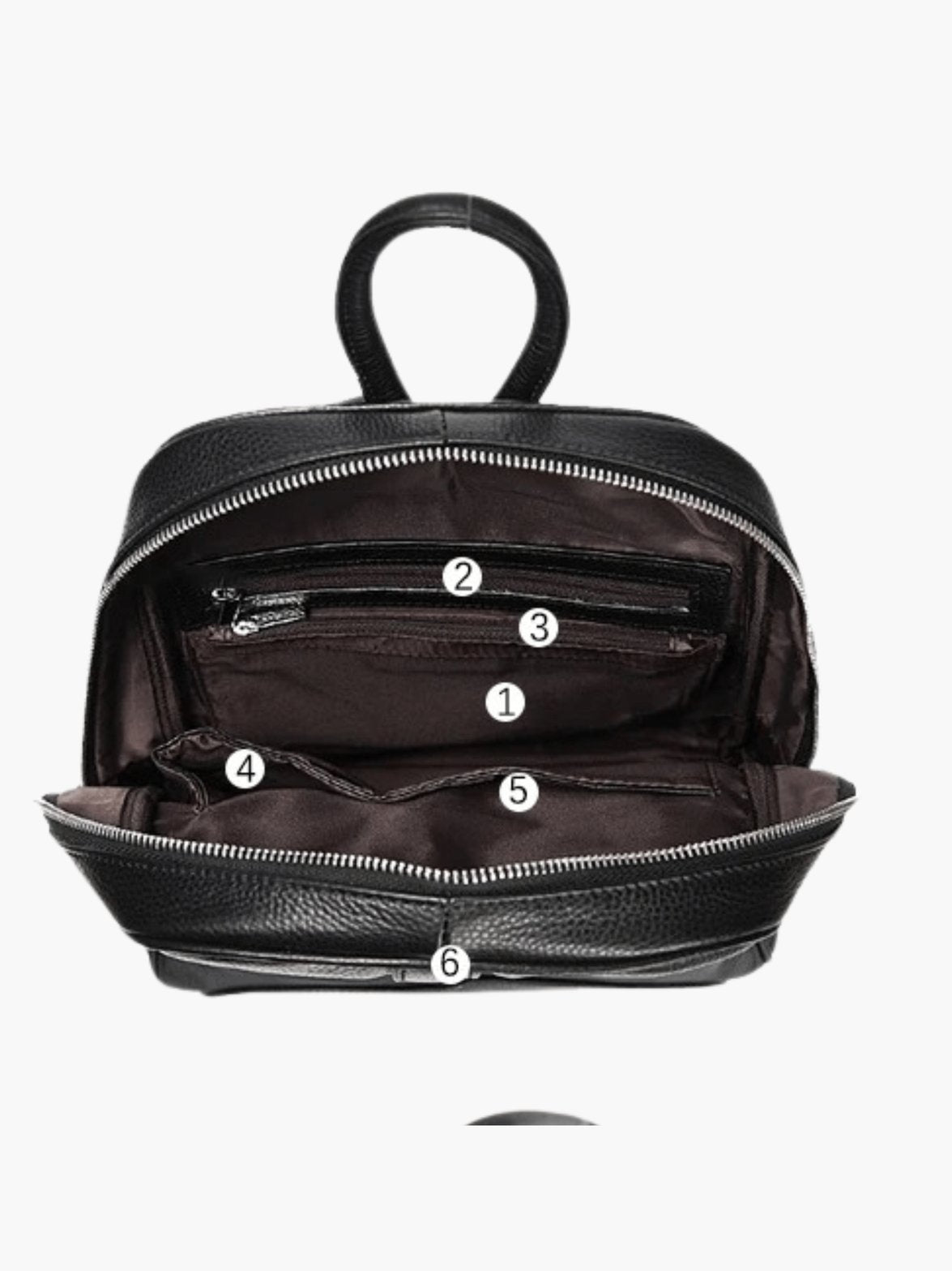 Sac à dos en cuir gris vue intérieure plume