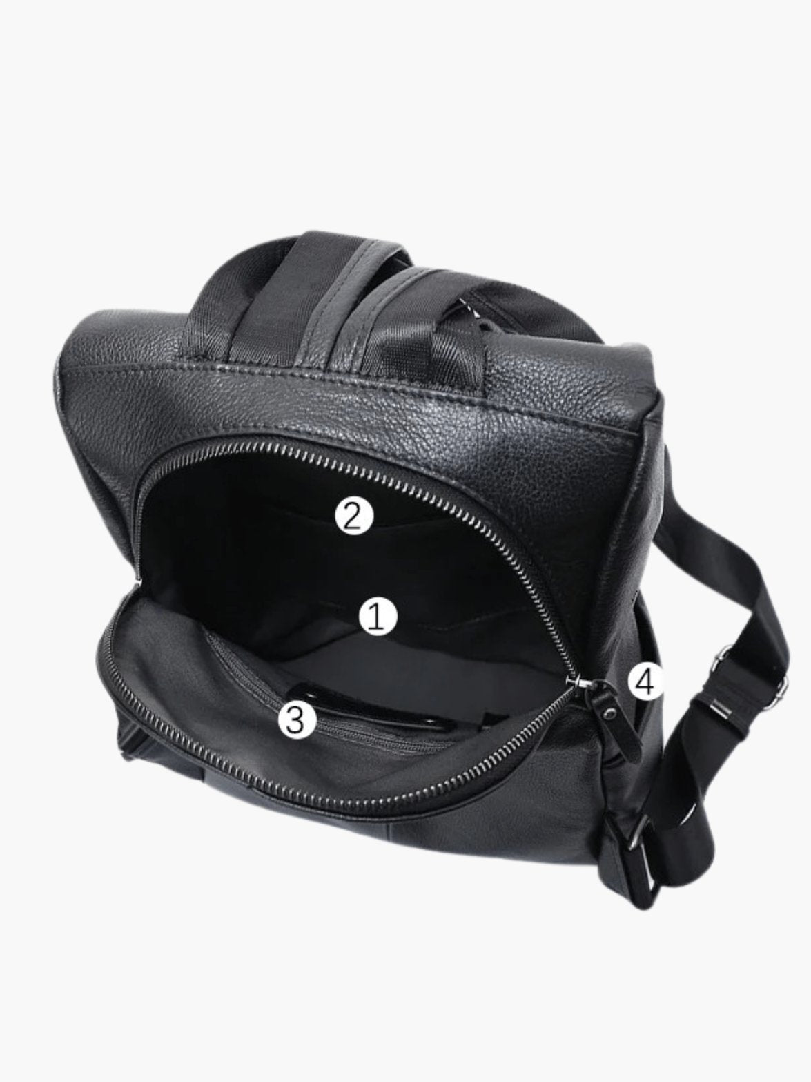 Sac à dos en cuir noir vue de côté étoile