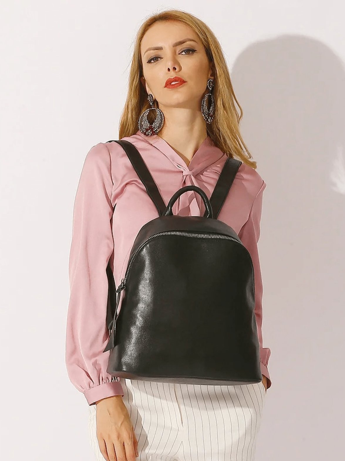 Sac à dos cuir noir détail poche - Lune