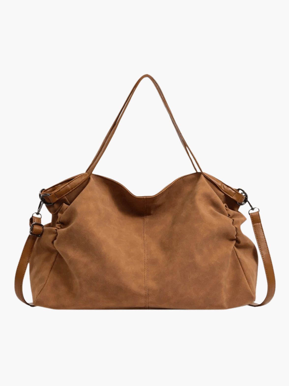 Sac hobo en daim caramel vue de face soleil