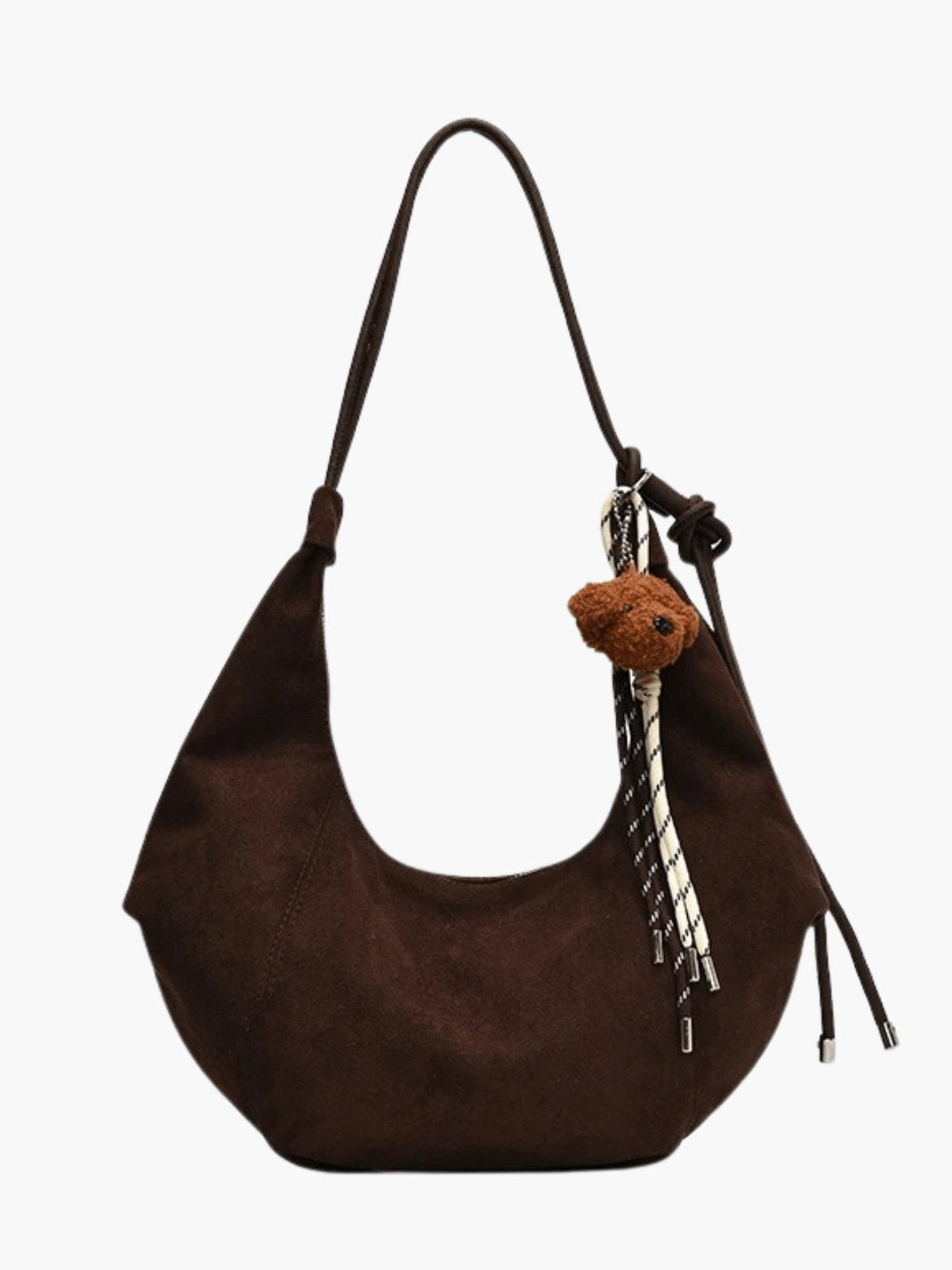 Sac hobo en daim marron vue de face soleil