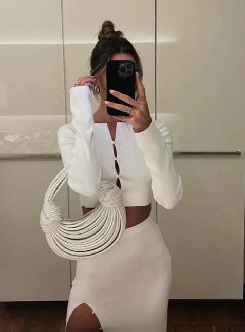 Sac blanc élégant avec nœud corde soleil