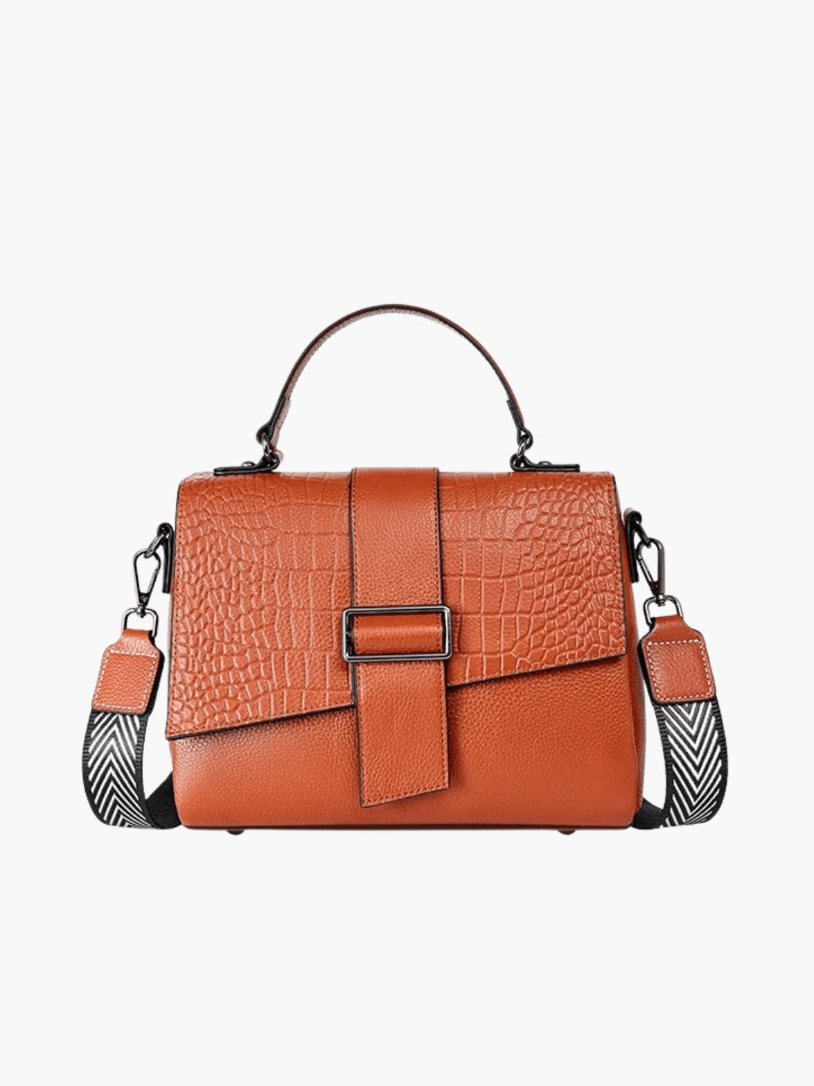 Sac en cuir motif alligator cognac soleil
