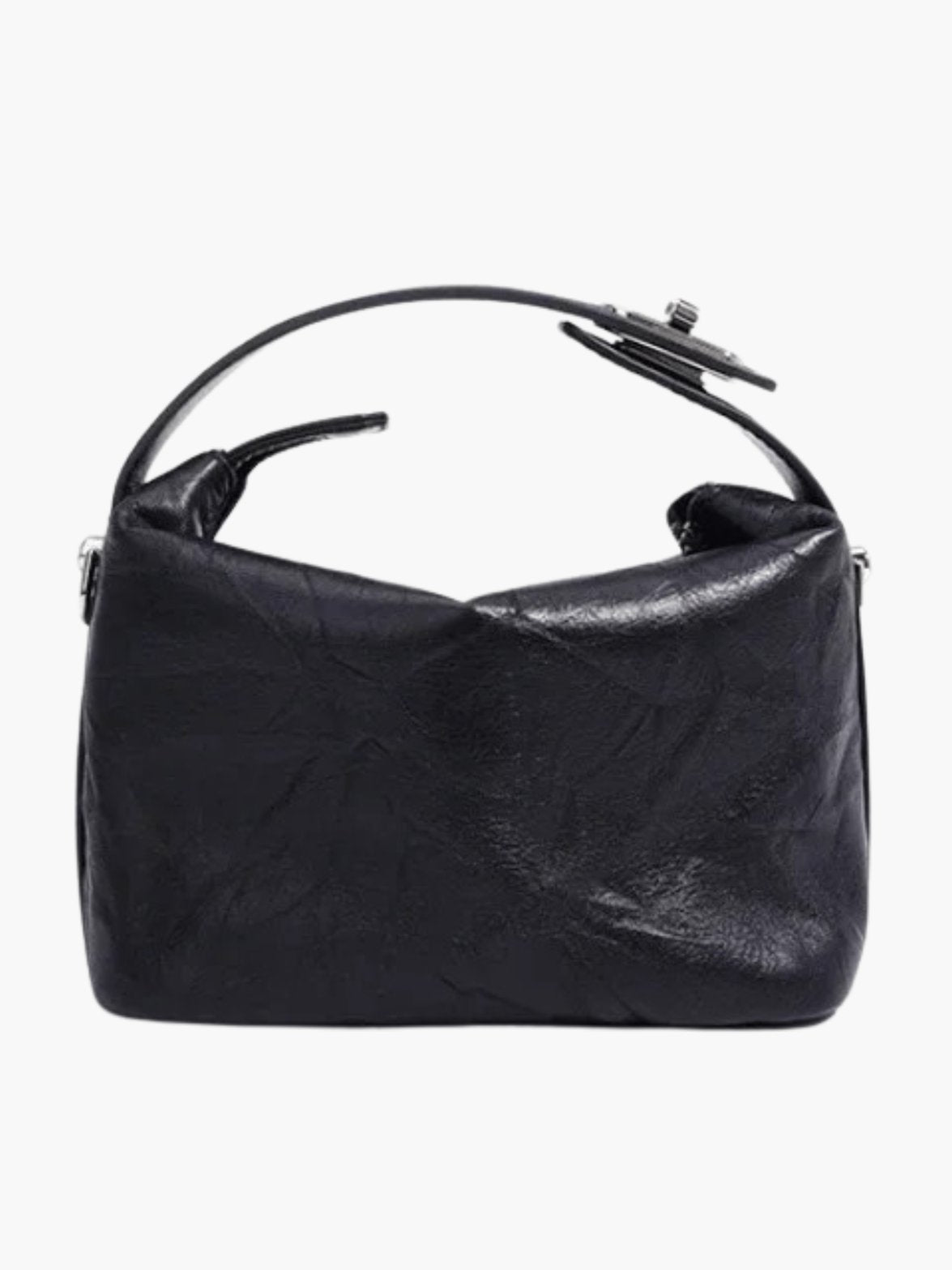 Sac en cuir noir élégant vue avant soleil