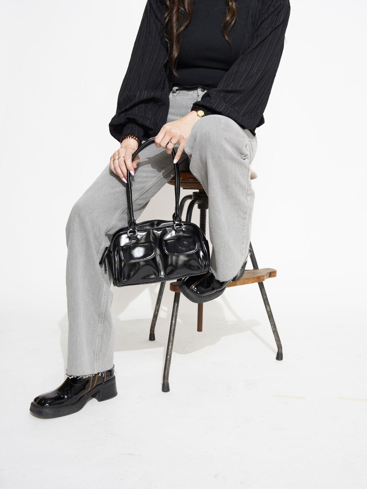 Sac porté épaule noir brillant zénith