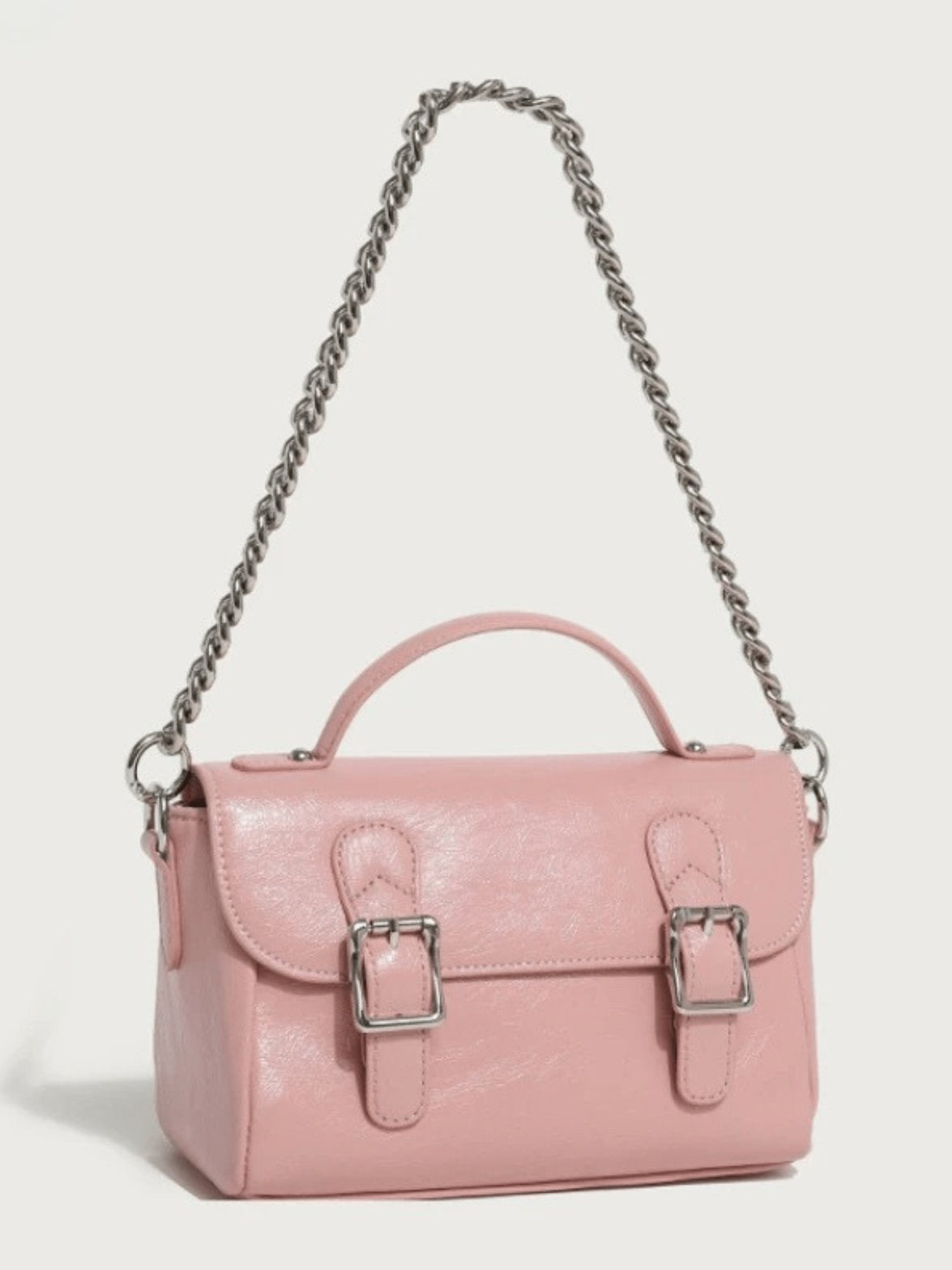 Sac en cuir rose vue de côté doux