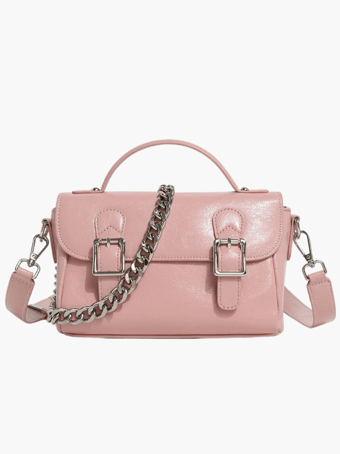 Sac en cuir rose détail chaîne nuage
