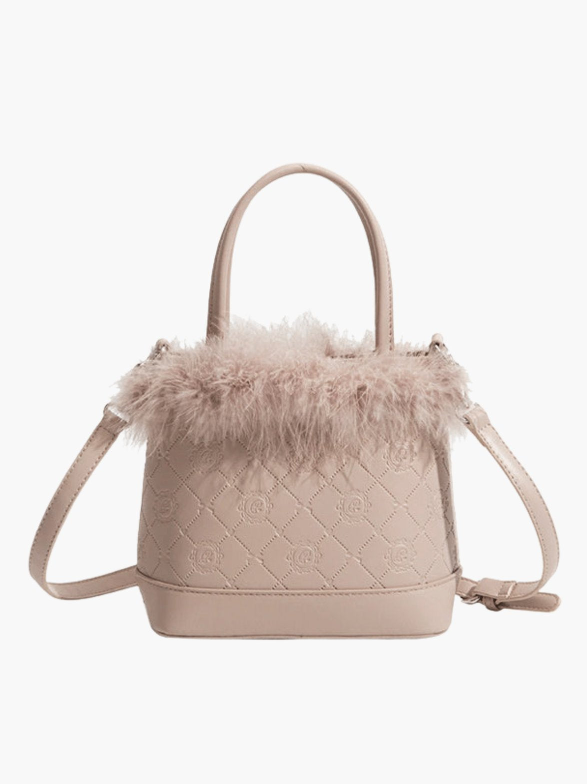 Sac seau beige avec fourrure décorative soleil