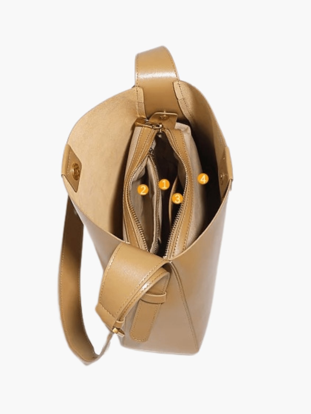 Sac seau en cuir camel vue arrière nuage