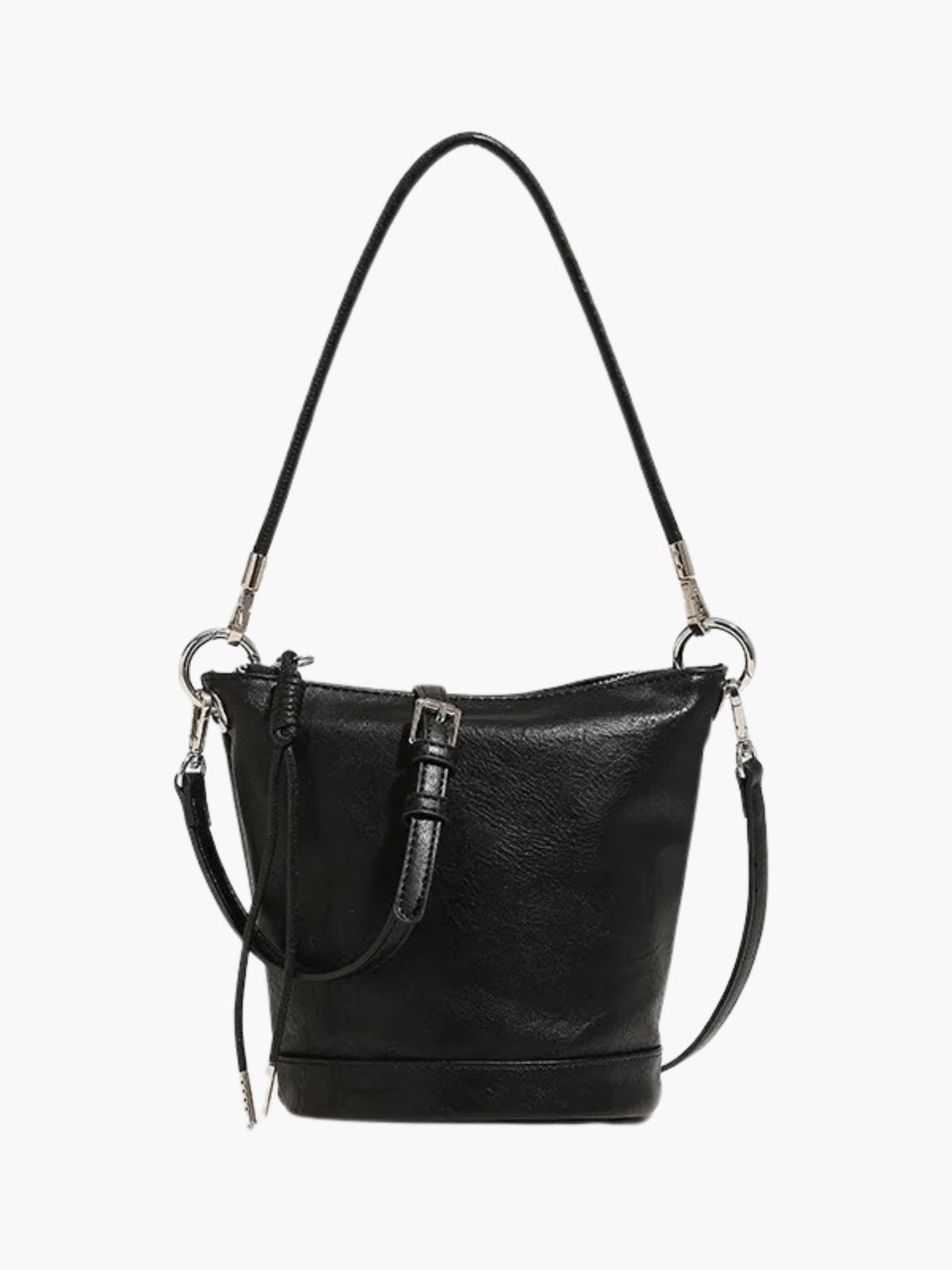 Sac bandoulière en cuir noir élégant soleil