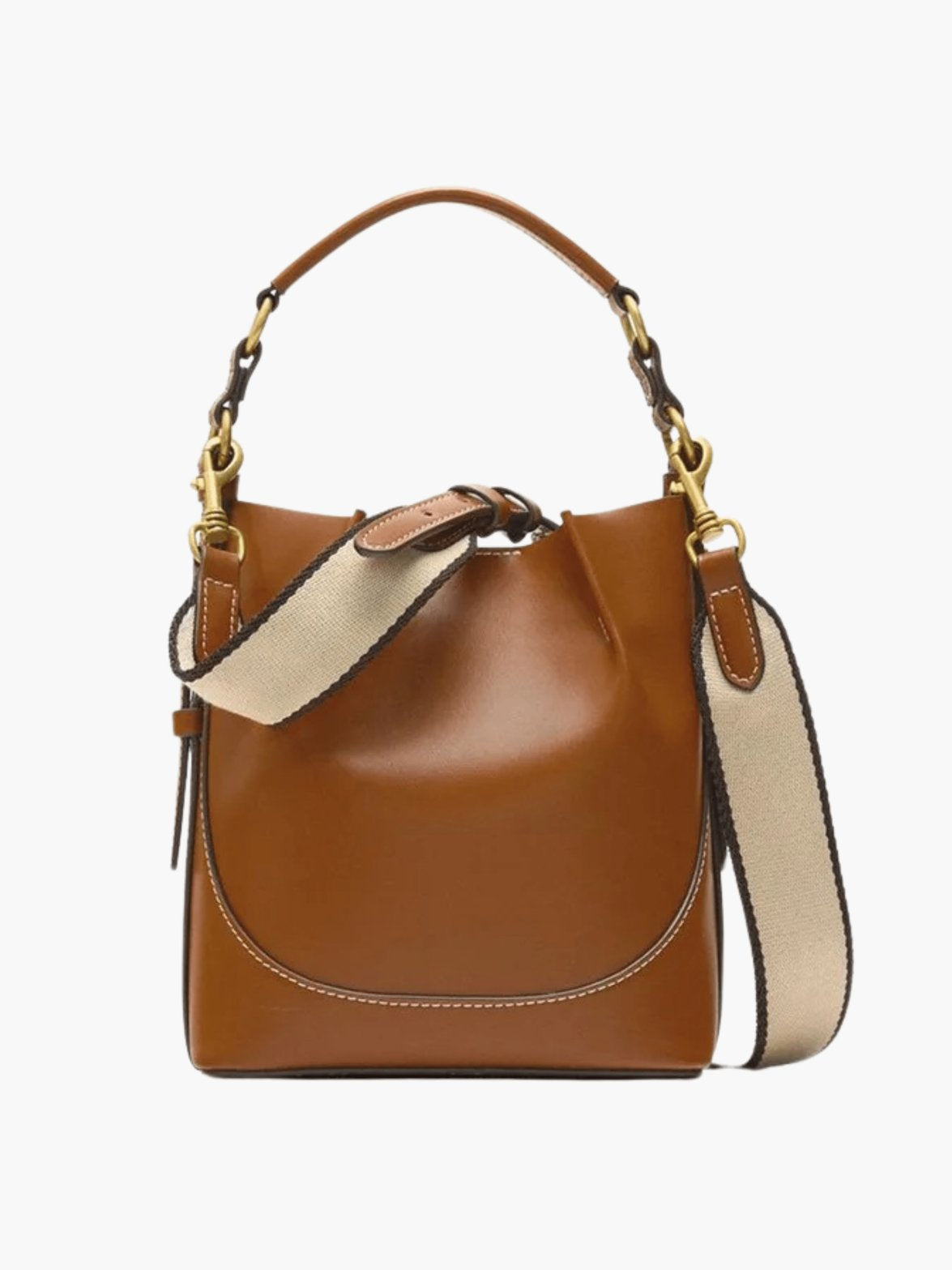 Sac seau en cuir camel élégant soleil