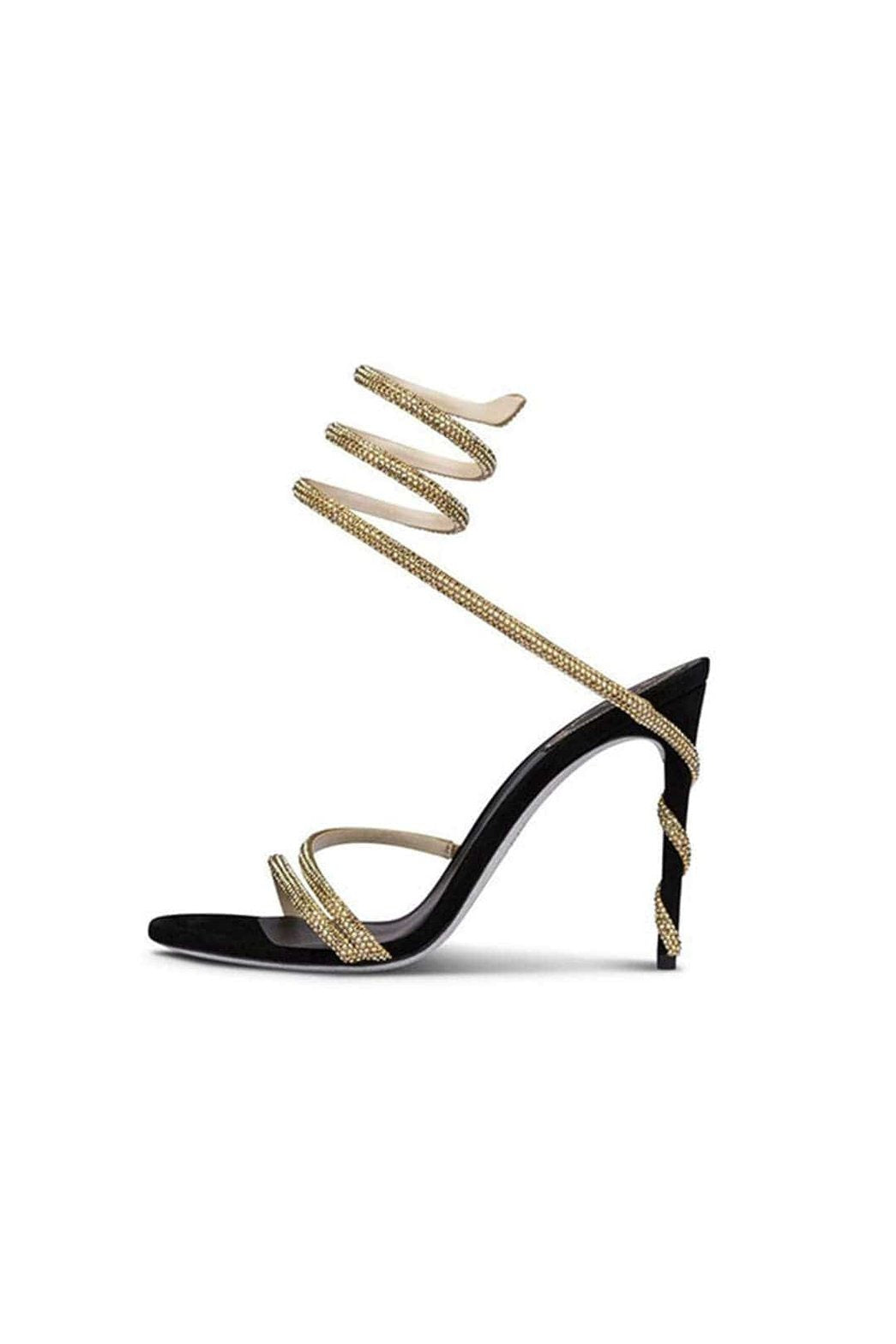 Sandales à talons hauts avec lanières dorées glamour