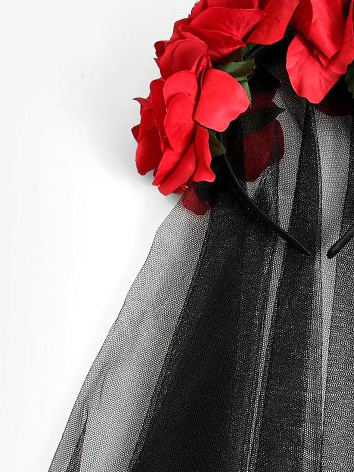 Accessoire cheveux Halloween roses et voile - Magique