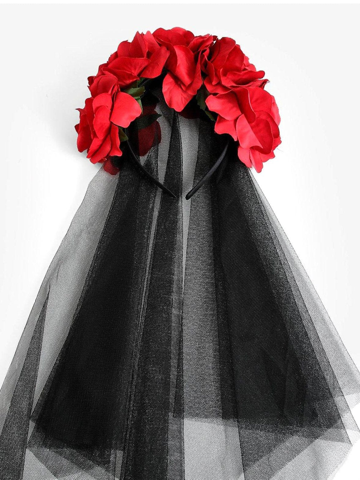 Couronne de roses rouges Halloween avec voile - Enchanteur