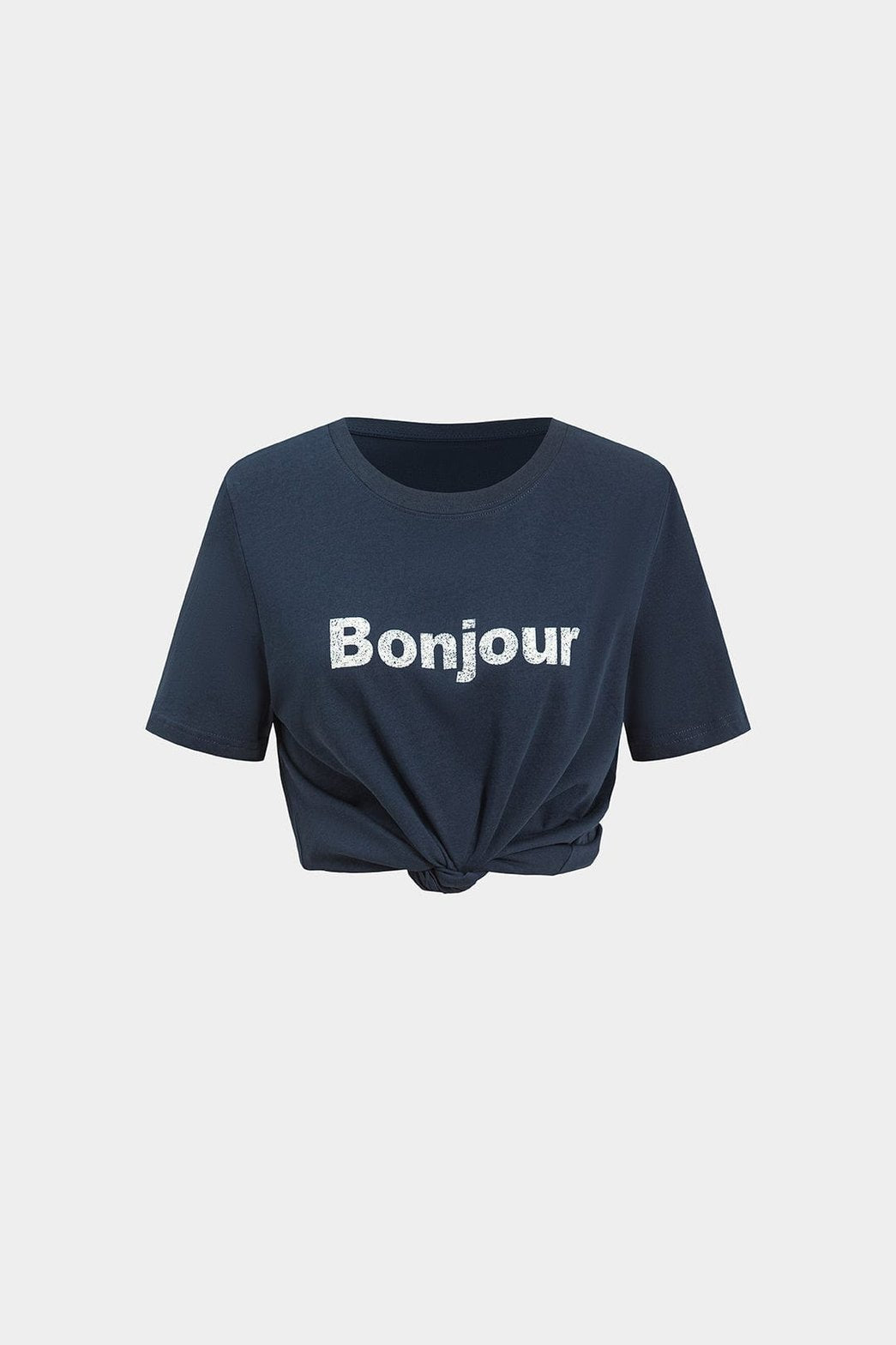 T-shirt Bonjour bleu marine vue de face soleil