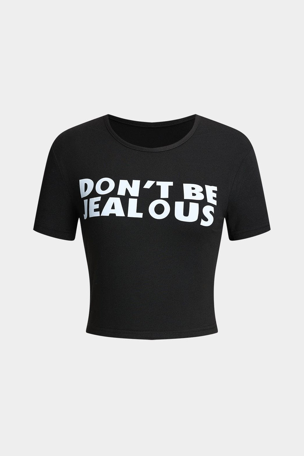 T-shirt noir moulant message Don't Be Jealous éclatant