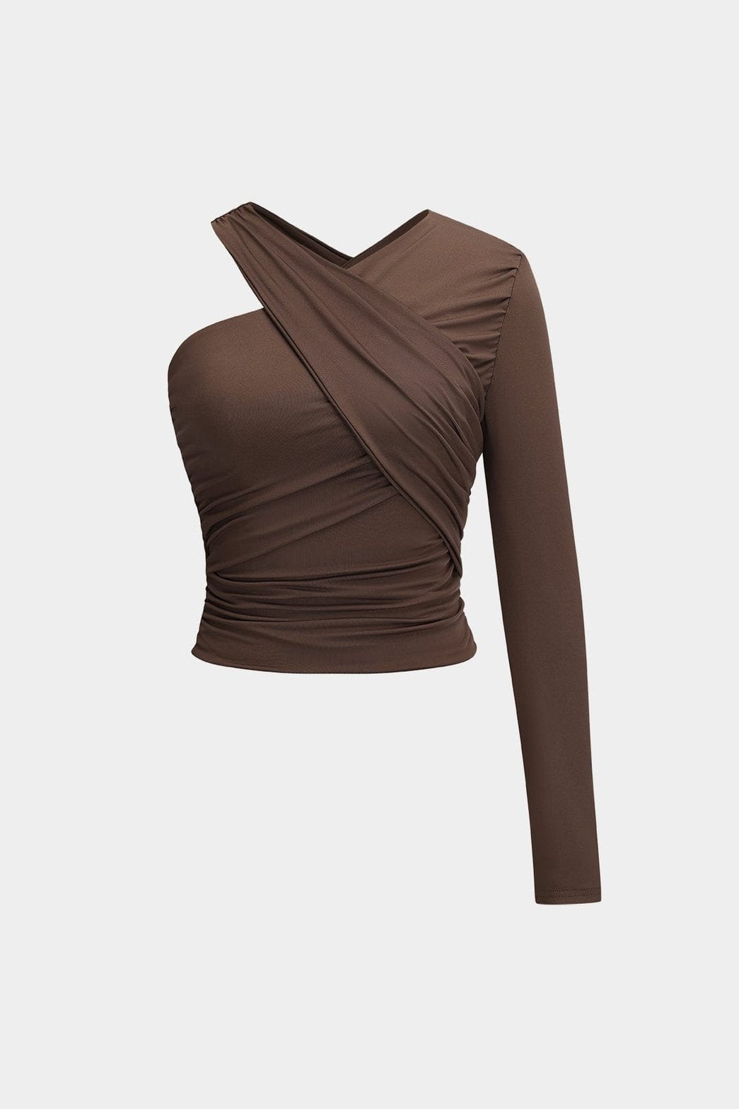 Top asymétrique drapé marron vue de face soleil