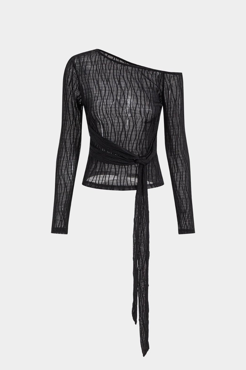 Top asymétrique noir drapé vue de face soleil