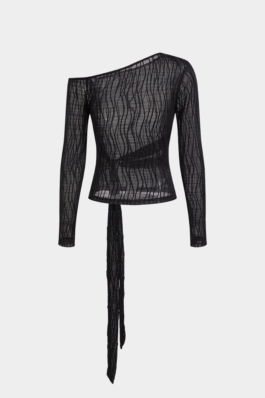 Top asymétrique noir drapé vue de dos lune