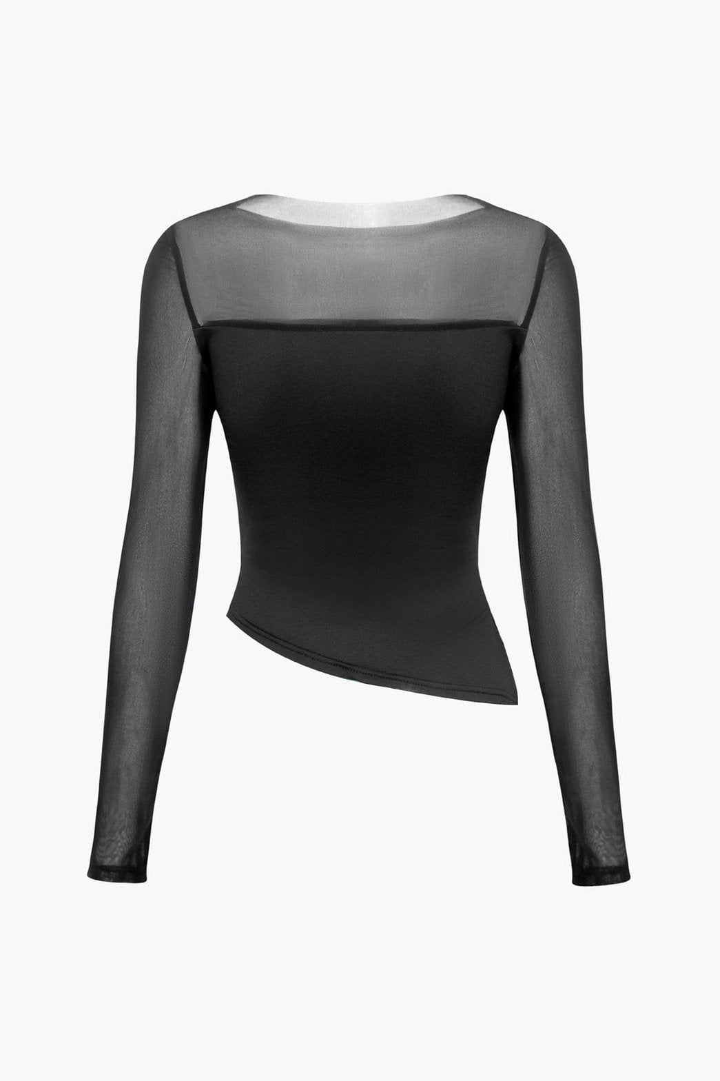 Top asymétrique transparent noir vue de dos satin