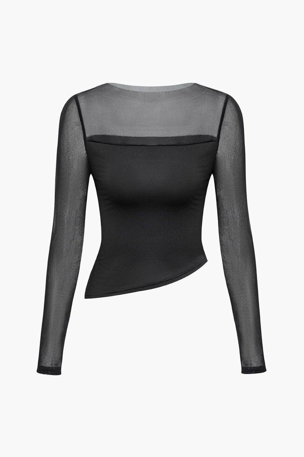 Top asymétrique transparent noir vue de face velours
