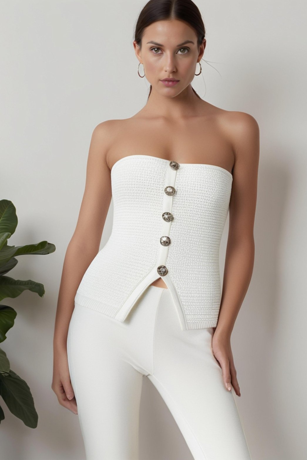 Top bandeau blanc côtelé élégant douceur