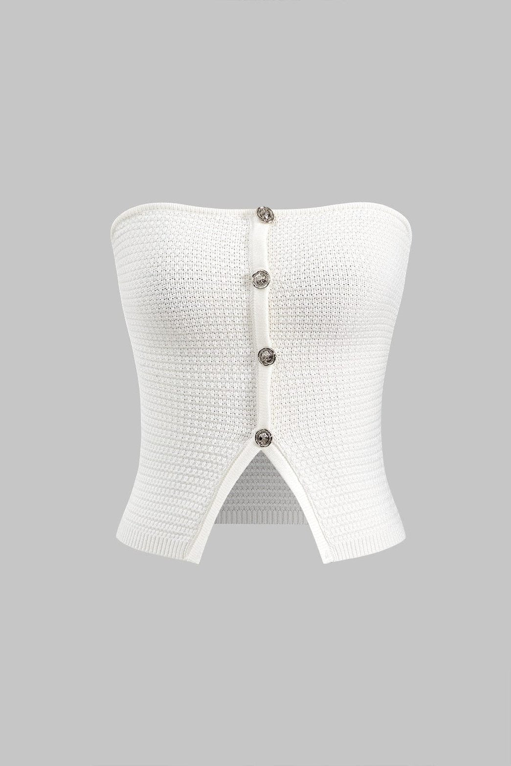 Top bandeau blanc boutonné style