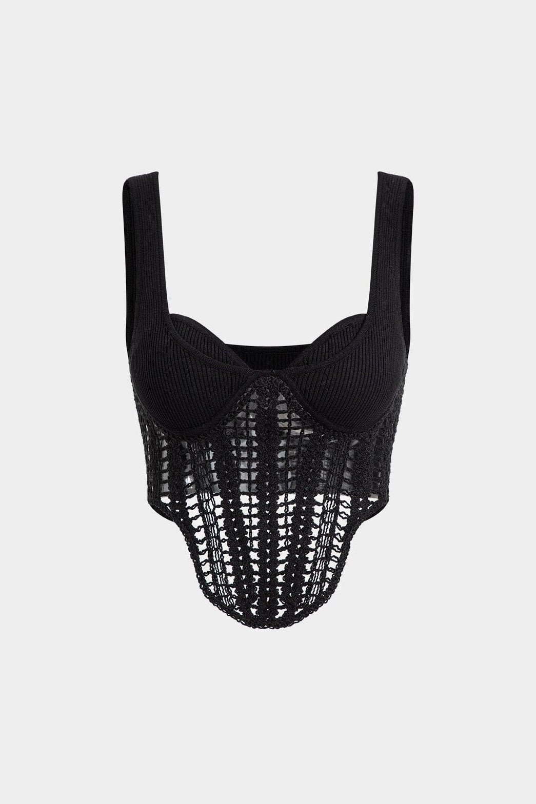 Top bustier noir ajouré en tricot doux
