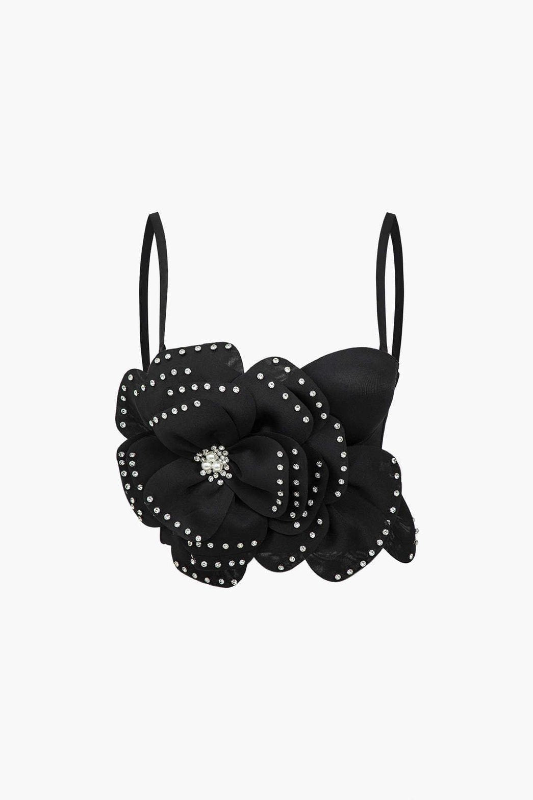 Top bustier noir fleur strass élégant harmonie
