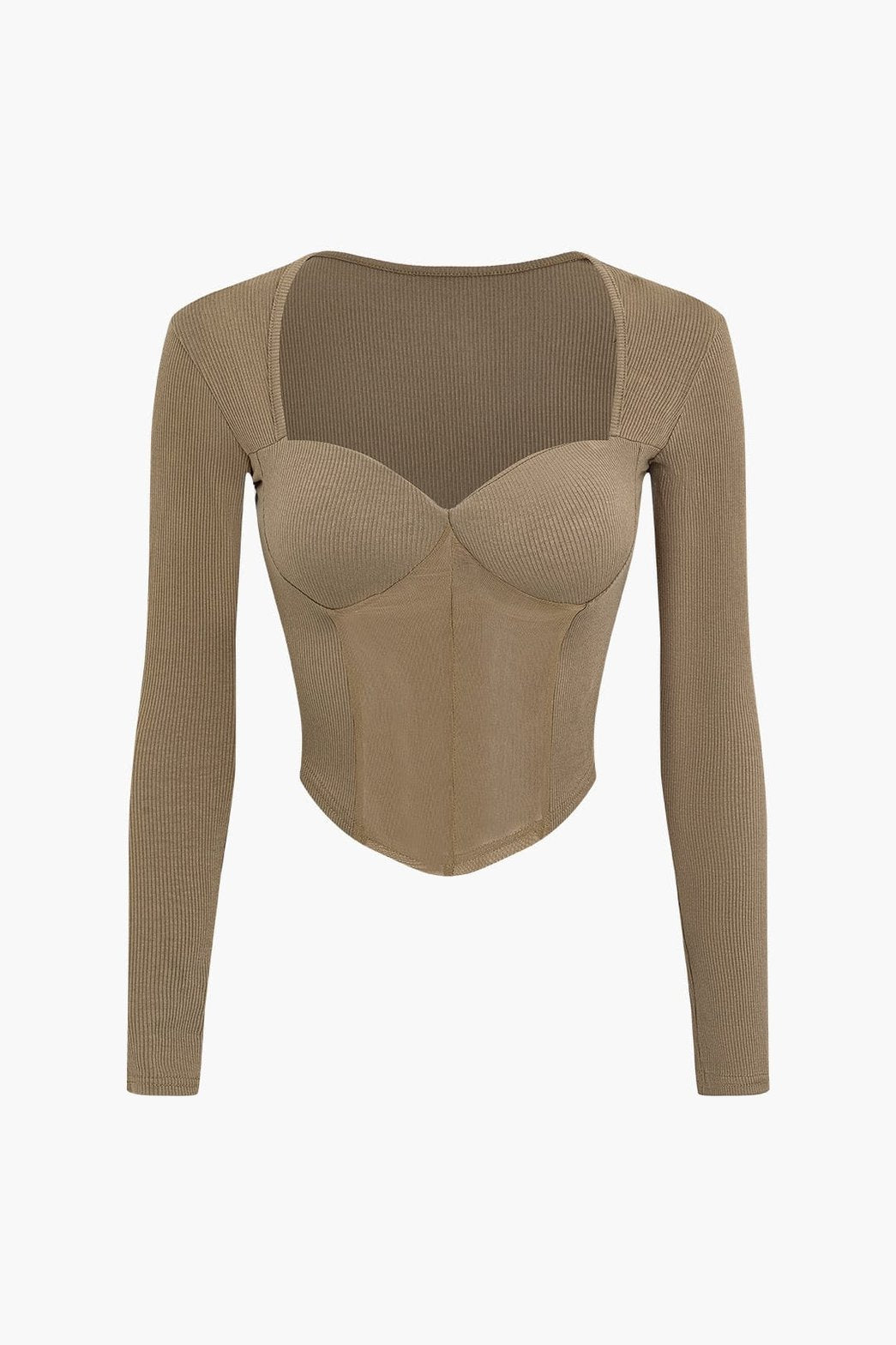 Top bustier beige manches longues côtelé zen