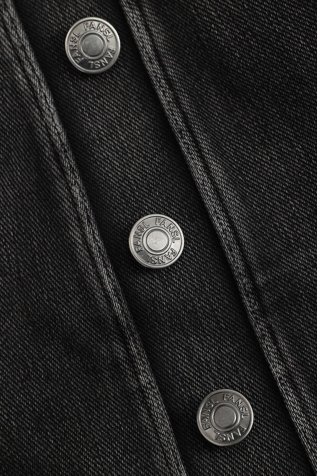 Top cami denim noir détail boutons lune