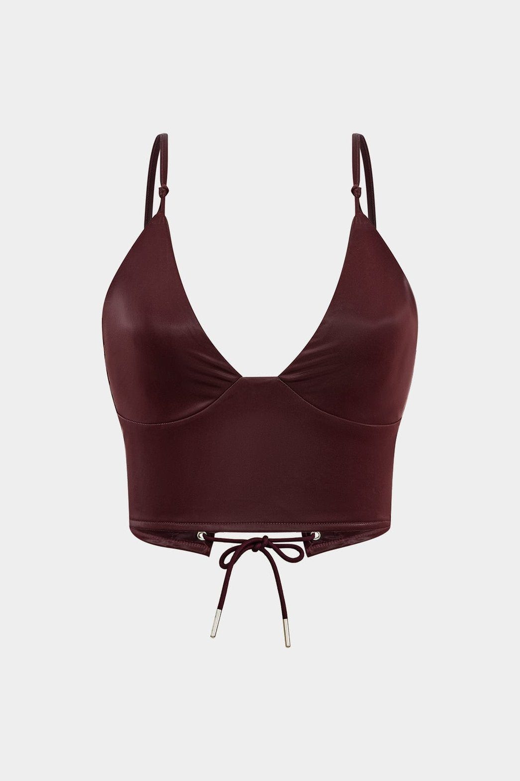 Top cami effet cuir bordeaux vue de face soleil