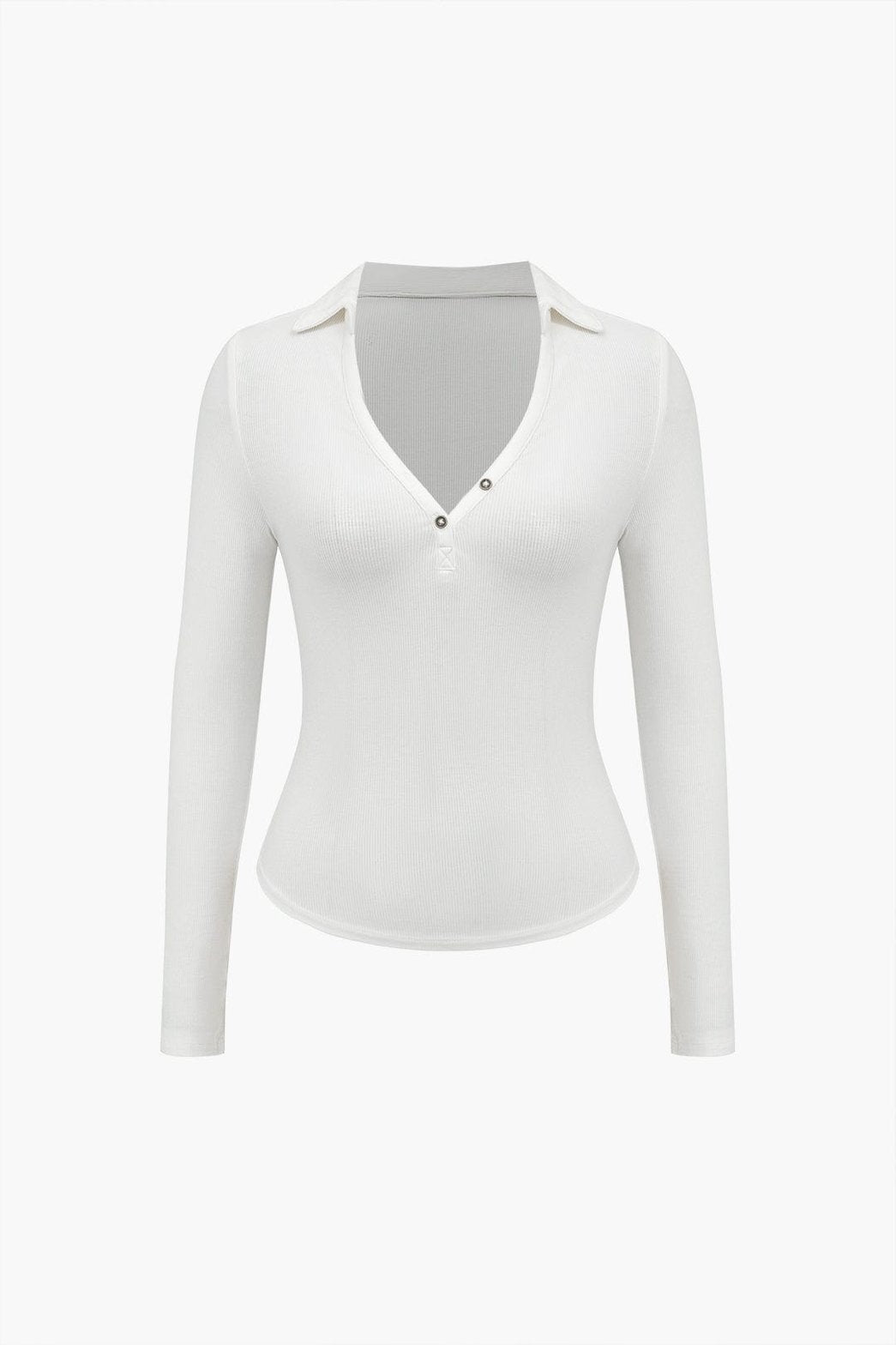 Top blanc col V boutonné ajusté papillon